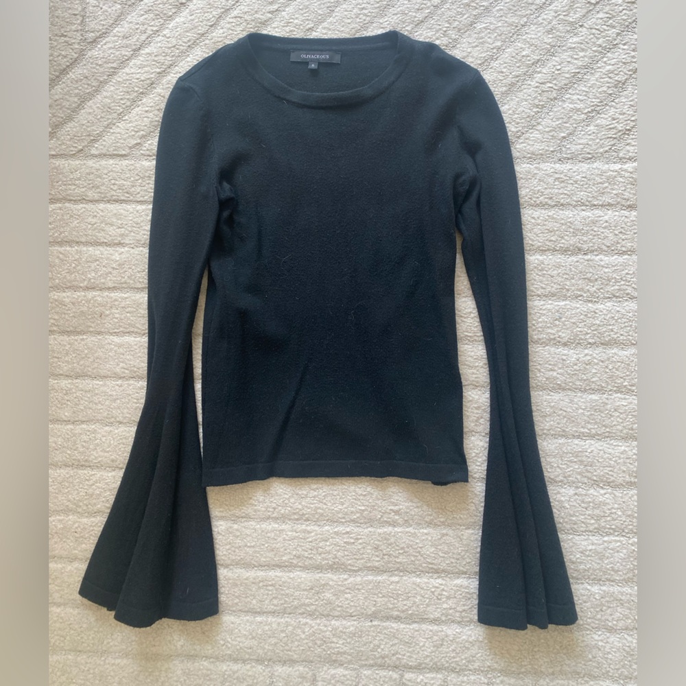 Olivaceous Black Bell Sleeve Sweater